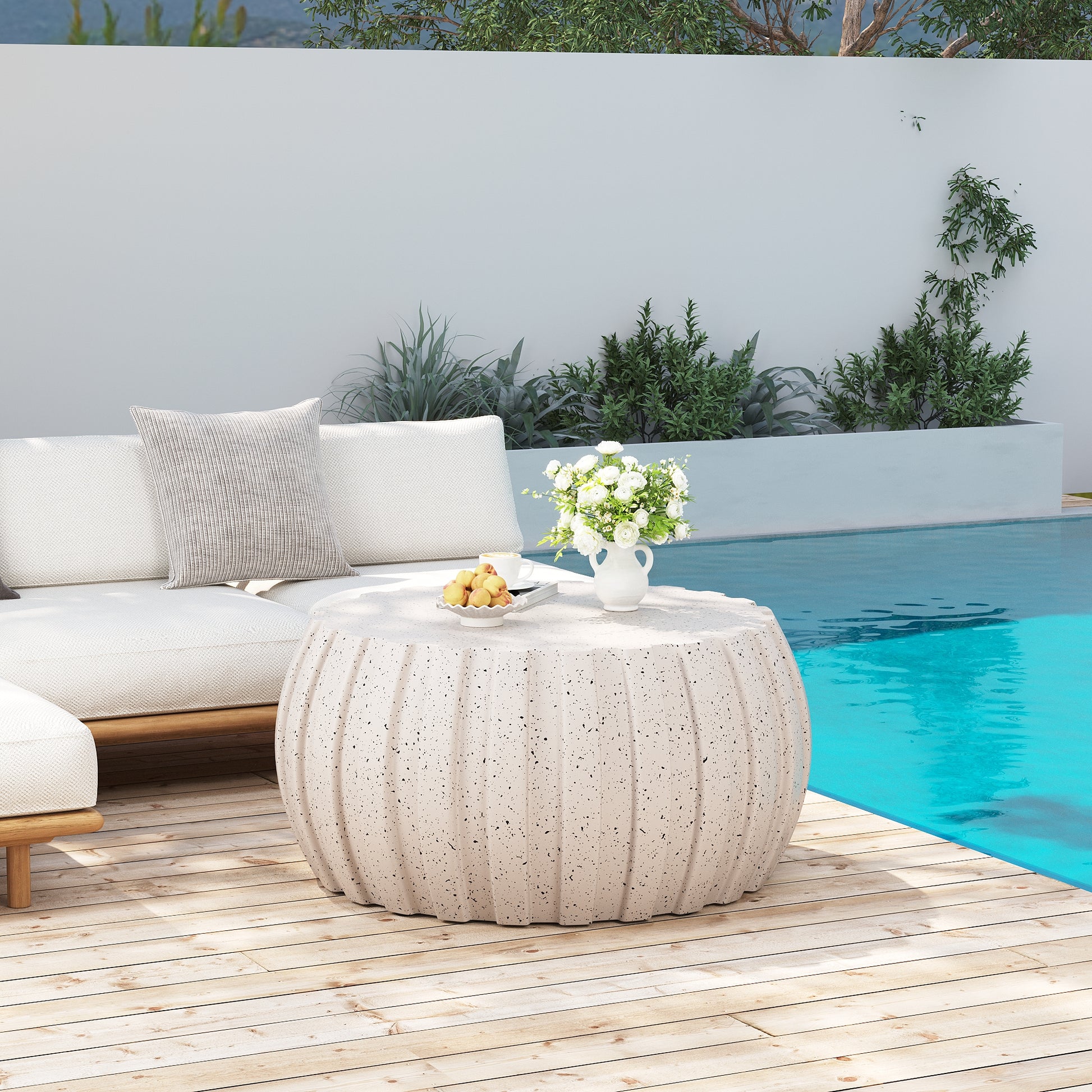 35.43" Modern Waterproof Coffee Table, Durable MgO Cement Design,Indoor & outdoor compatible(White) image 4