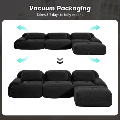 L-shaped modular sofa no assembly ergonomic design pet-friendly luxuryCorduroy Fabric fabric extra-wide curved armrests 32D high-resilience sponge for living rooms bedroom,Black image 12