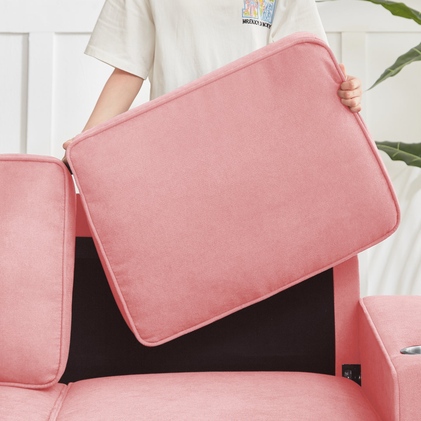 83.86"Snowfleece Fabric sofa,Modern Compressed Couch,3-Seater Sofa, Furniture for Living Room,Bedroom,office,Pink image 9