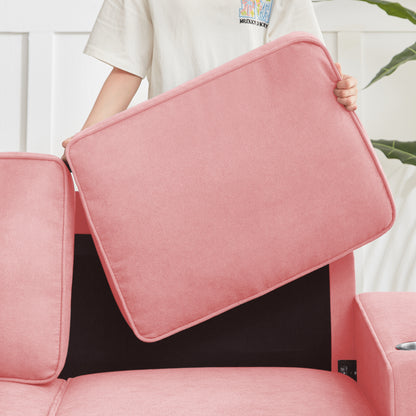 83.86"Snowfleece Fabric sofa,Modern Compressed Couch,3-Seater Sofa, Furniture for Living Room,Bedroom,office,Pink image 9