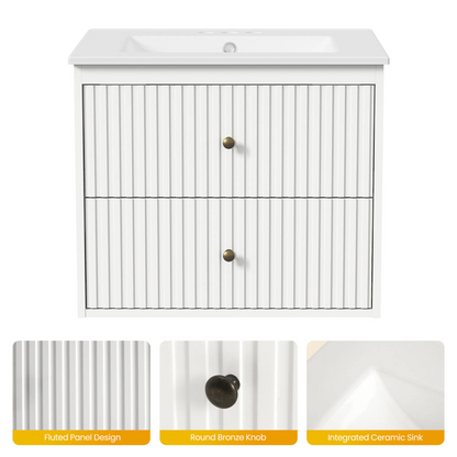 24'' Bathroom Vanity with Sink Set, Floating Bathroom Storage Cabinet with Doors and Drawers, Modern Vanity Sink Cabinet Wall Mount with Painted Surface, White image 6