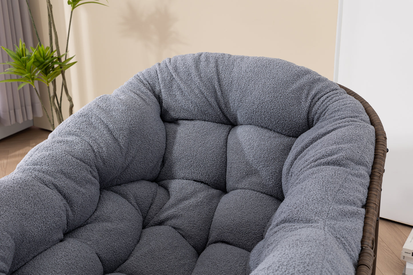 Outdoor Rattan Rocking Chair,Padded Cushion Rocker Recliner Chair Outdoor for Front Porch, Living Room, Patio, Garden, Grey image 3