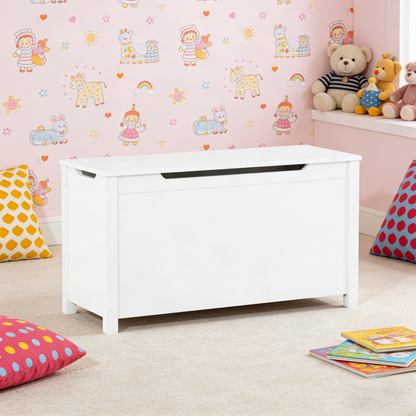 Kids Wooden Toy Box Storage with Safety Hinged Lid for Ages 2+ (White) image 11