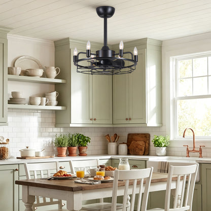 20" Industrial Ceiling Fan with Lights, Farmhouse Fandelier with 6 E12 Sockets, Reversible DC Motor, 6 Speeds Remote Control Ceiling Fan for Dining Room Kitchen Bedroom image 4