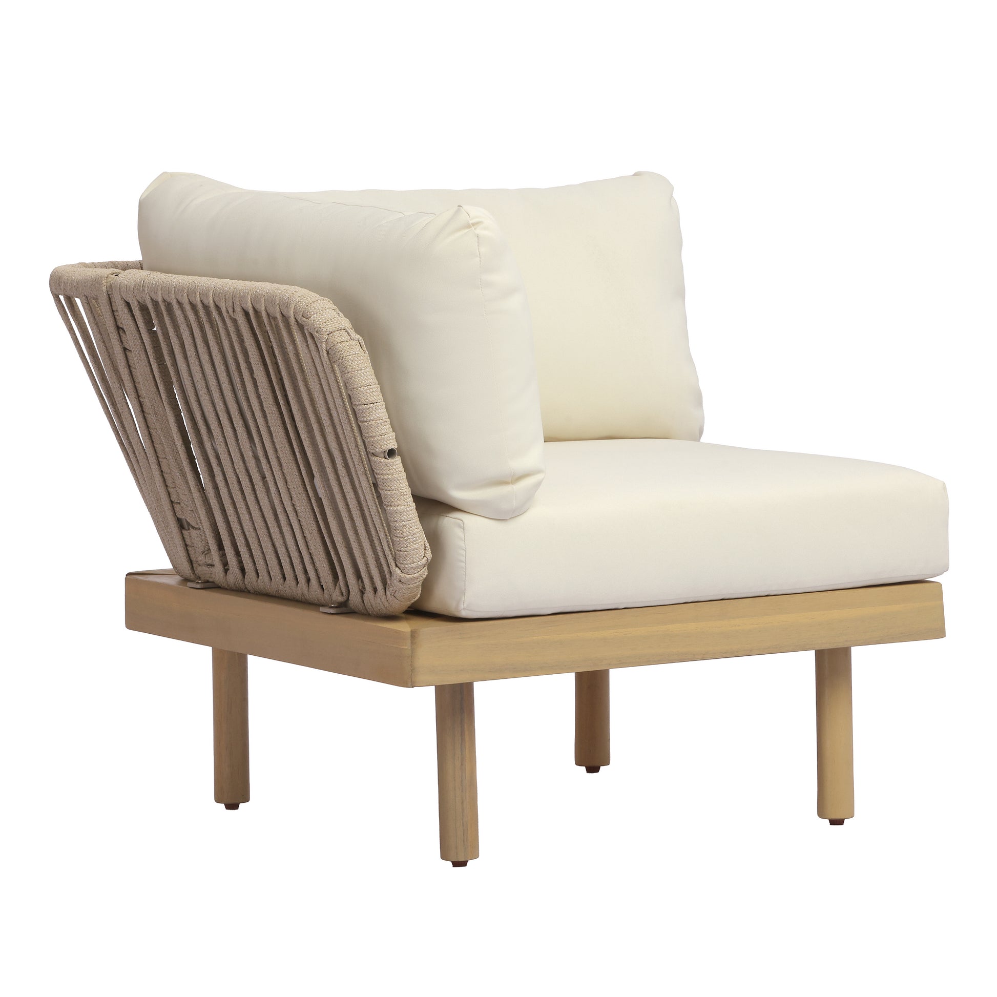 Acacia Wood Outdoor Corner Chair with Rope Back & Weather-Resistant Cushion image 1