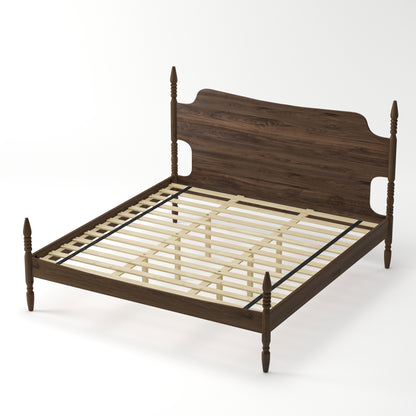 (ETA:6.4-NJ:120) King Size Platform Bed Frame, Spindle Bed with Curved Tall Headboard, No Box Spring Needed, Retro Four Poster Bed, Walnut image 9