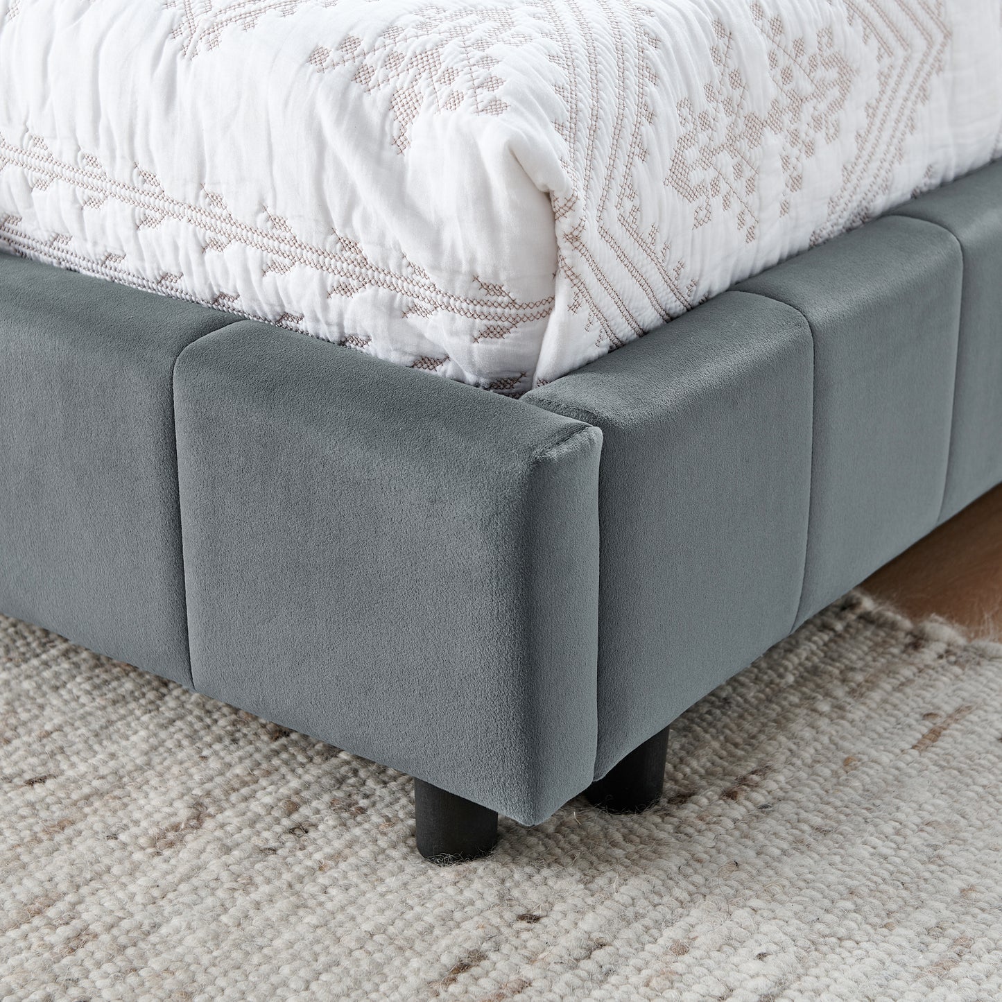 Queen Size Upholstered Tufted Bed Frame, Sofa Bed Frame with Comfortable Backrest and Armrests, Queen Size Bed for Bedroom, Living Room,Velvet, GREY(85.5''*64.5''*30.5'') image 7