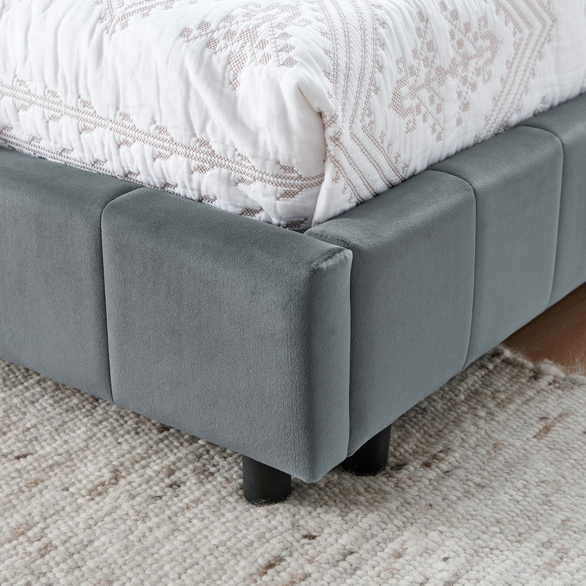 Queen Size Upholstered Tufted Bed Frame, Sofa Bed Frame with Comfortable Backrest and Armrests, Queen Size Bed for Bedroom, Living Room,Velvet, GREY(85.5''*64.5''*30.5'') image 7
