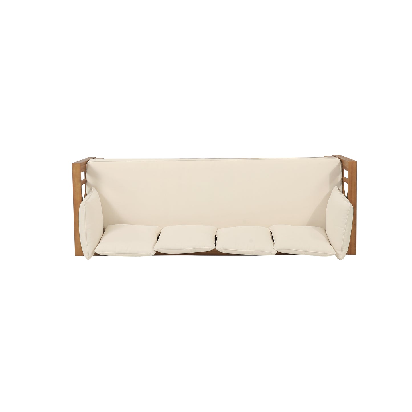 Outdoor Extendable Acacia Wood 3 Seater Sofa, Upholstered Cushion Couch, Daybed Sofa Chair, Spacious Seating Lounge Chair, Patio Daybed Sofa for Garden Yard image 10