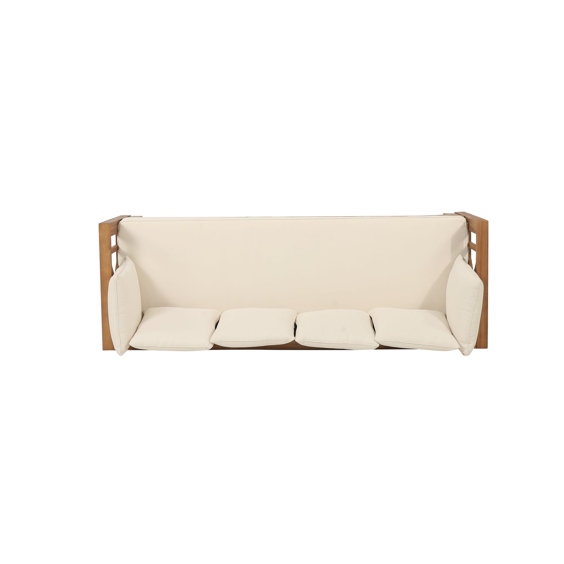 Outdoor Extendable Acacia Wood 3 Seater Sofa, Upholstered Cushion Couch, Daybed Sofa Chair, Spacious Seating Lounge Chair, Patio Daybed Sofa for Garden Yard image 10