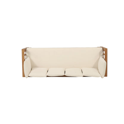Outdoor Extendable Acacia Wood 3 Seater Sofa, Upholstered Cushion Couch, Daybed Sofa Chair, Spacious Seating Lounge Chair, Patio Daybed Sofa for Garden Yard image 10