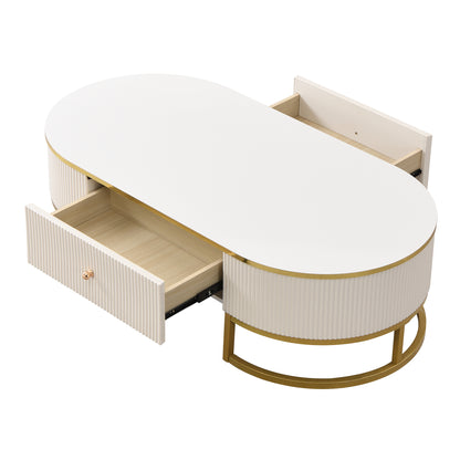 Modern Oval Coffee Table with Drawers,Curved Profile Design, Gold Metal Decor, Center Table for Living Room in 47.2" image 10