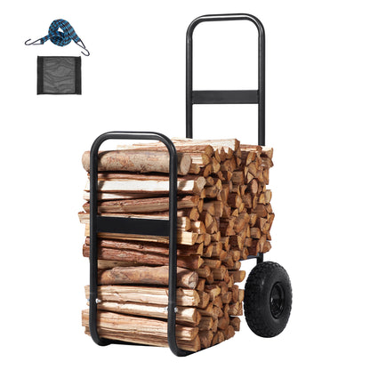 Firewood Log Cart, 250 lbs Load Capacity, Outdoor and Indoor Wood Rack Storage Mover with Pneumatic Rubber Wheels, Heavy Duty Steel Dolly Hauler, Firewood Carrier for Fireplace, Fire Pit, Black image 1