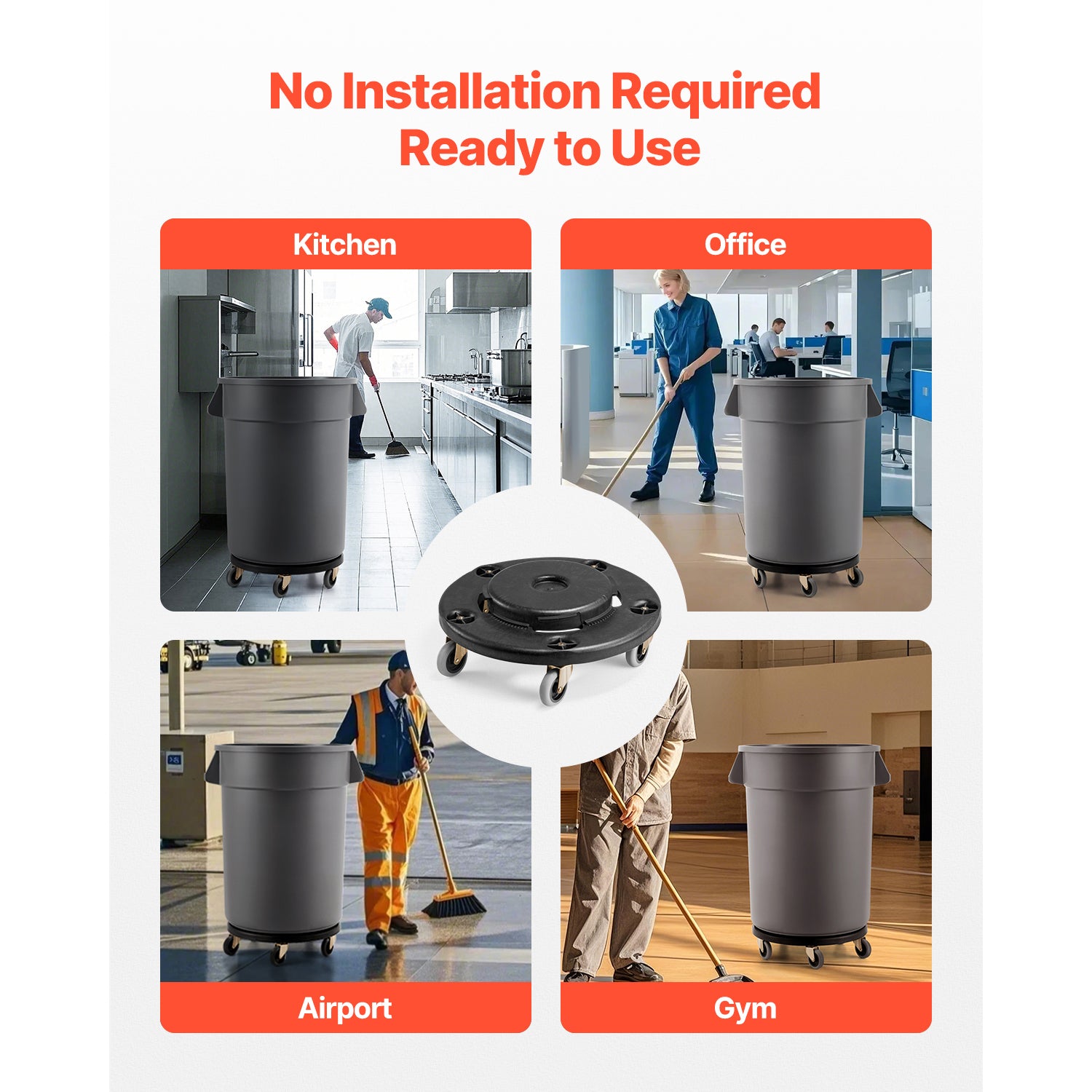 2 Packs Round Trash Can Dolly Fit 20, 32, 44, 55 Gal Garbage Container 500lbs image 6