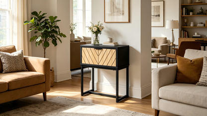 Modern Entryway Console Table with Storage Drawer, Compact Side Accent Table, Black Finish Wooden Drawer Narrow Space Saving Sofa Table for Hallway Living Room image 2