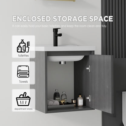 20 Inch Floating Bathroom Vanity with Sink, Soft-Close Door,Ceramic Sink,Plywood, Grey image 4