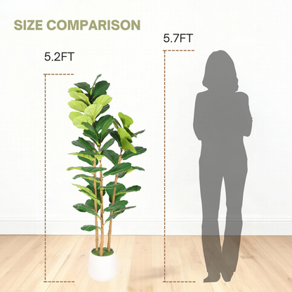 5.2FT Artificial Fiddle Leaf Fig Tree With Decorative White Pot, Real Touch Fake Indoor Plant for Home Office Living Room Corner Decoration, 1pc/set image 6