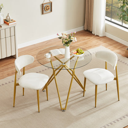 35.4-inch round tempered glass dining table, suitable for 1-4 people, space-saving small kitchen dining table, equipped with sturdy metal table legs, suitable for dining room, living room,Gold image 1