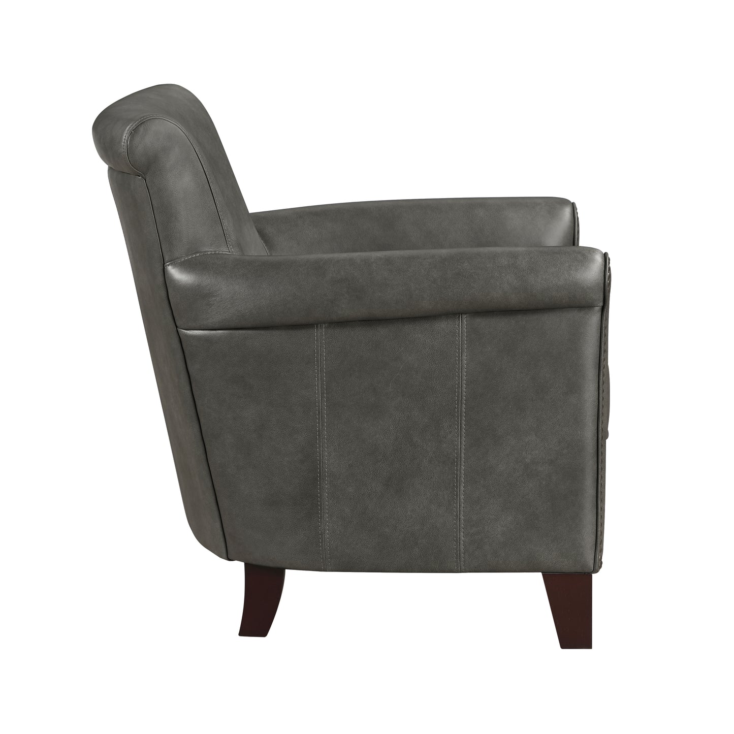 Traditional Accent Chair Gray Leather Upholstery Nailhead Trim Solid Wood Luxury Home Office Furniture 1pc image 5