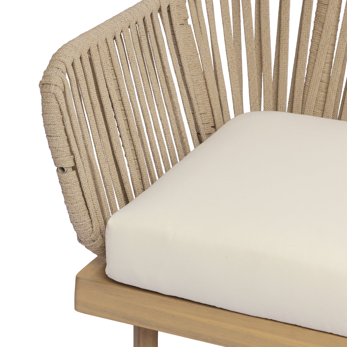 Acacia Wood Outdoor Corner Chair with Rope Back & Weather-Resistant Cushion image 10