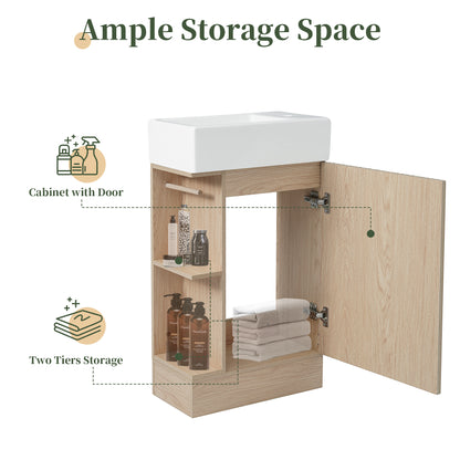 18.6" Bathroom Vanity with Sink, Bathroom Vanity Cabinet with Two-tier Shelf, Left or Right Orientation, Natural (Old Sku:WF308491AAN) image 5