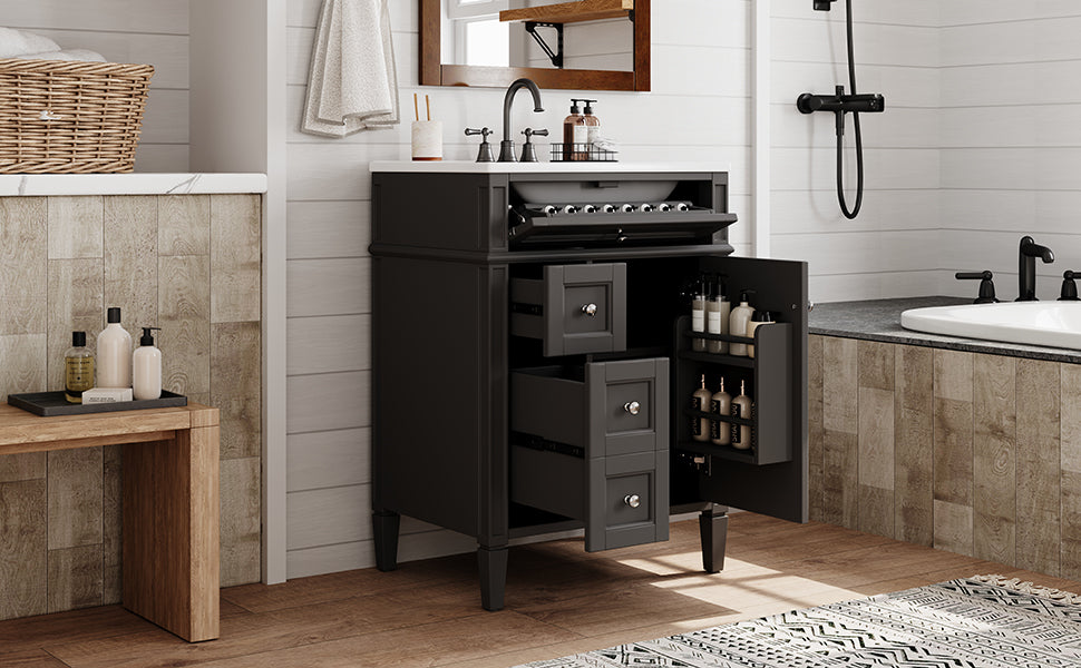 24'' Bathroom Vanity with Top Sink, Modern Bathroom Storage Cabinet with 2 Drawers and a Tip-out Drawer, Single Sink Bathroom Vanity image 12