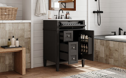 24'' Bathroom Vanity with Top Sink, Modern Bathroom Storage Cabinet with 2 Drawers and a Tip-out Drawer, Single Sink Bathroom Vanity image 12