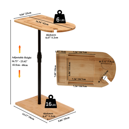 Couch Tray Table Bamboo Height Adjustable Side Table for Sofa C-shaped Oval End Tables with Slots for Bed & Chairs in Living Room & Bedroom (Oval + Rectangle) image 4