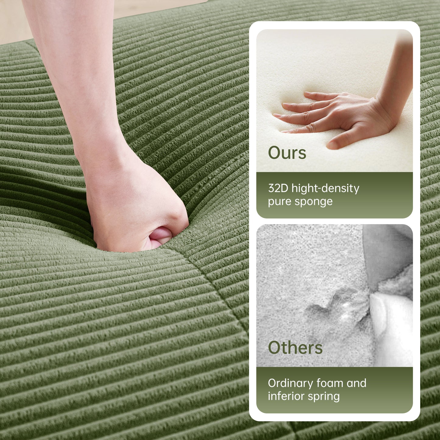 82'' L-shaped sofa in softCorduroy Fabric fabric modular design multiple combinations curved armrests assembly required high-resilience sponge suitable for living rooms rest areas bedroom,Olive green image 7