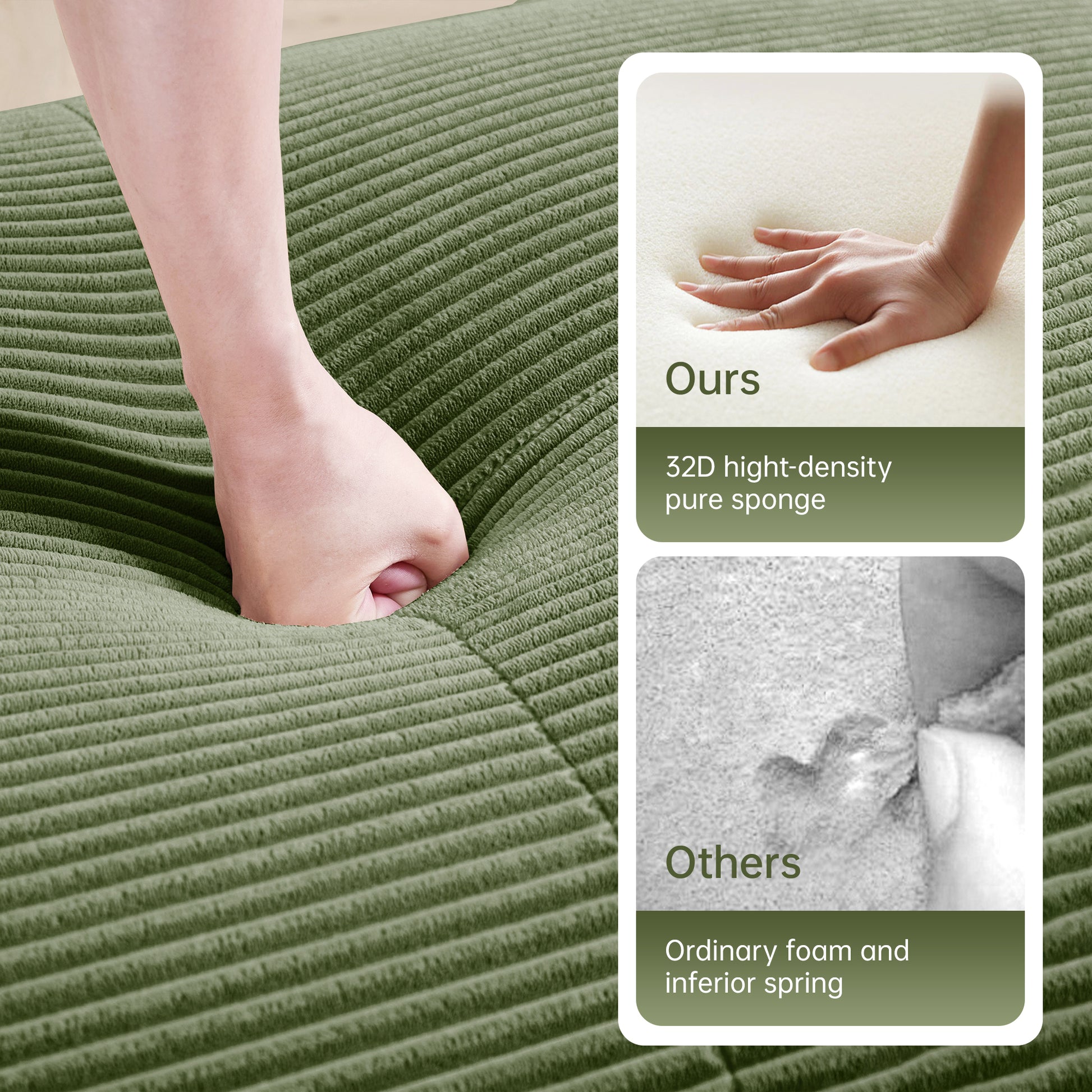 82'' L-shaped sofa in softCorduroy Fabric fabric modular design multiple combinations curved armrests assembly required high-resilience sponge suitable for living rooms rest areas bedroom,Olive green image 7