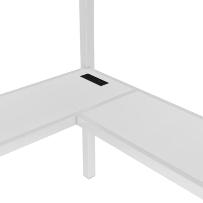 Queen Size Loft Bed with L-shaped Desk and USB, Metal Loft Bed with Wardrobe and Adjustable Shelf, High Loft Bed with LED for Kids Teens Adults, White image 5
