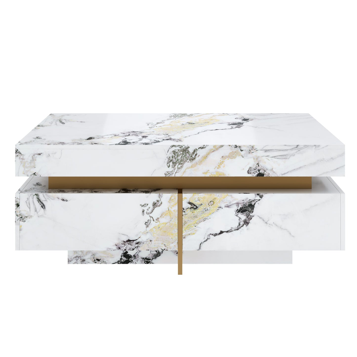 Modern Square Marble Textured Coffee table with 4 Drawers and Suspended Base, White, 43.3" image 10