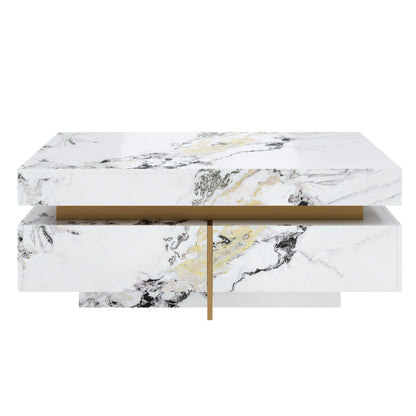 Modern Square Marble Textured Coffee table with 4 Drawers and Suspended Base, White, 43.3" image 10