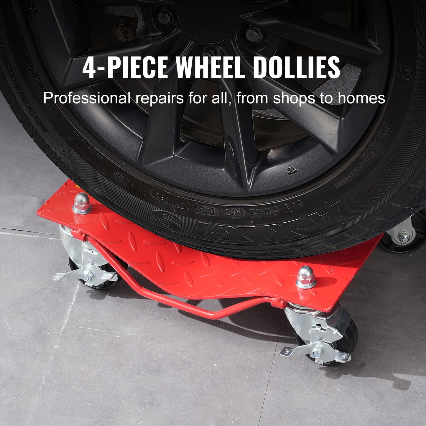 Wheel Dolly, 8000 lbs Capacity Heavy-Duty Steel Car Mover, Wheel Dolly Car Tire Stake Set with Brakes, Vehicle Moving Cart Moving Cars, Trucks, Trailers, Motorcycles, and Boats, Set of 4, Red image 2