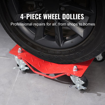 Wheel Dolly, 8000 lbs Capacity Heavy-Duty Steel Car Mover, Wheel Dolly Car Tire Stake Set with Brakes, Vehicle Moving Cart Moving Cars, Trucks, Trailers, Motorcycles, and Boats, Set of 4, Red image 2