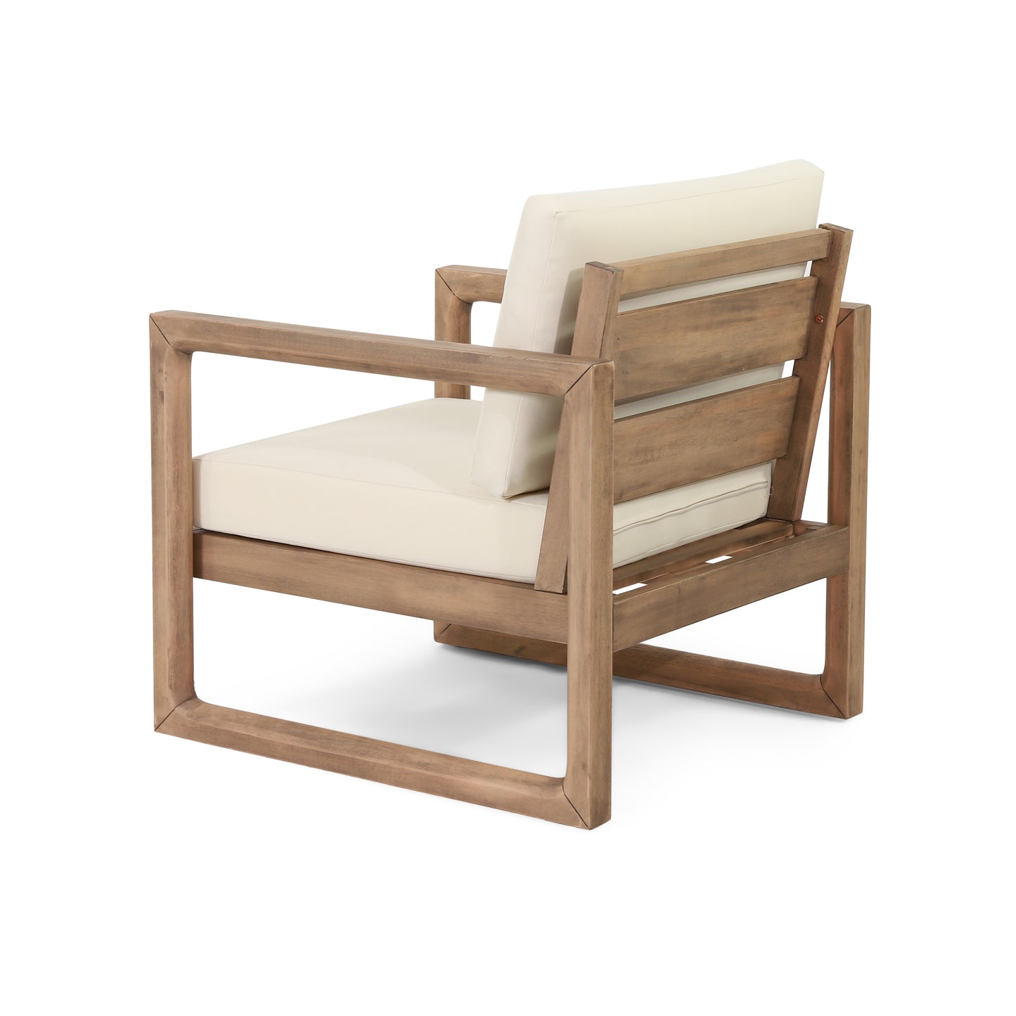 Set of 2, Outdoor Acacia Wood Patio Club Chair, Wood Patio Furniture,Waterproof Thick Cushion Deep Seating for Porch, Garden, Backyard, Balcony, Brown Wash and Beige Cushion image 9