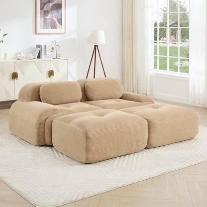 2-seat sofa in luxuryCorduroy Fabric fabric modular multi-combination anti-slip design assembly chaise lounge curved armrests ergonomic support high-resilience sponge for living rooms bedrooms,Camel image 3