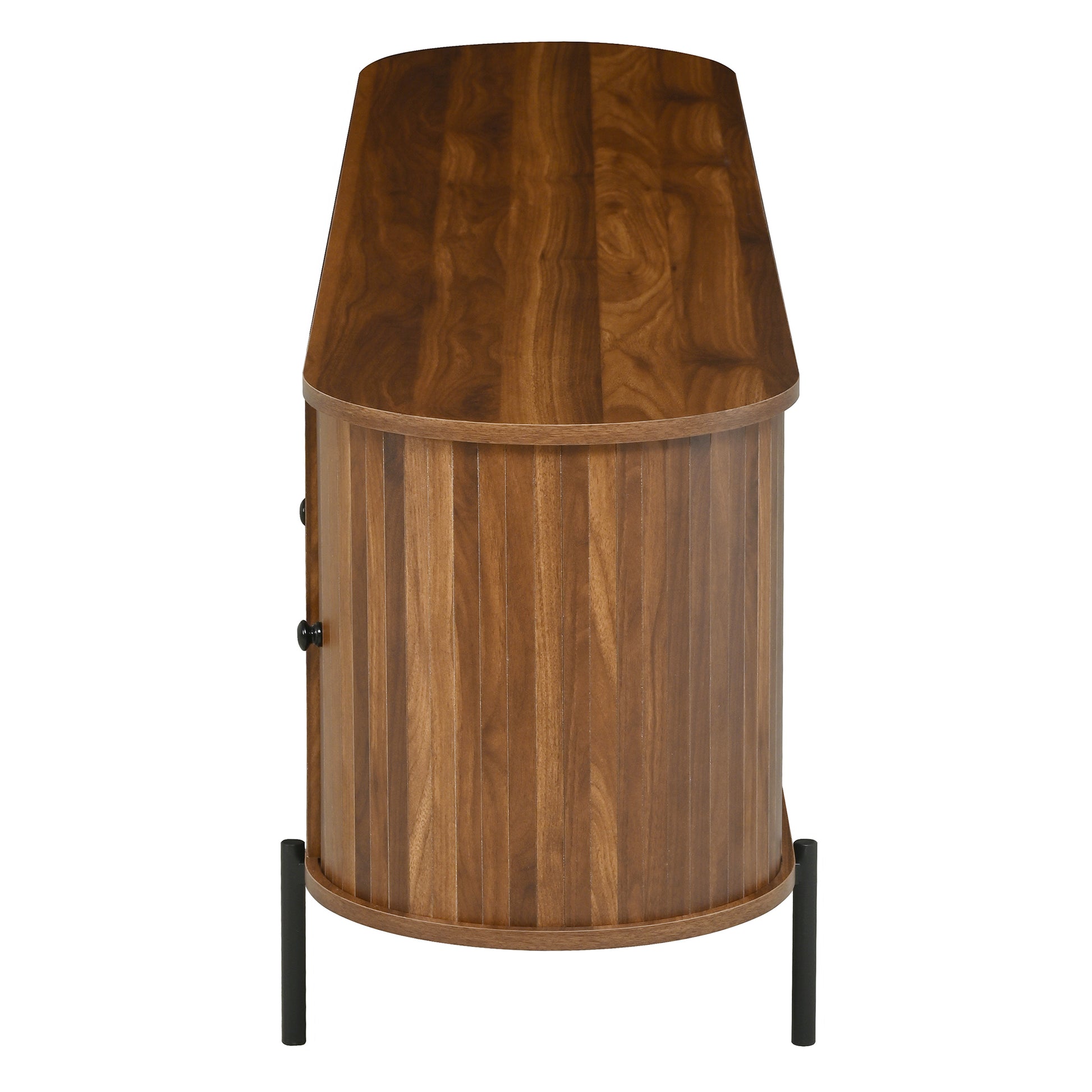 U-Can American Style TV Stand with Rattan Arched Doors, Drawers, Hidden Storage, Steel Legs, Rounded Corners image 12