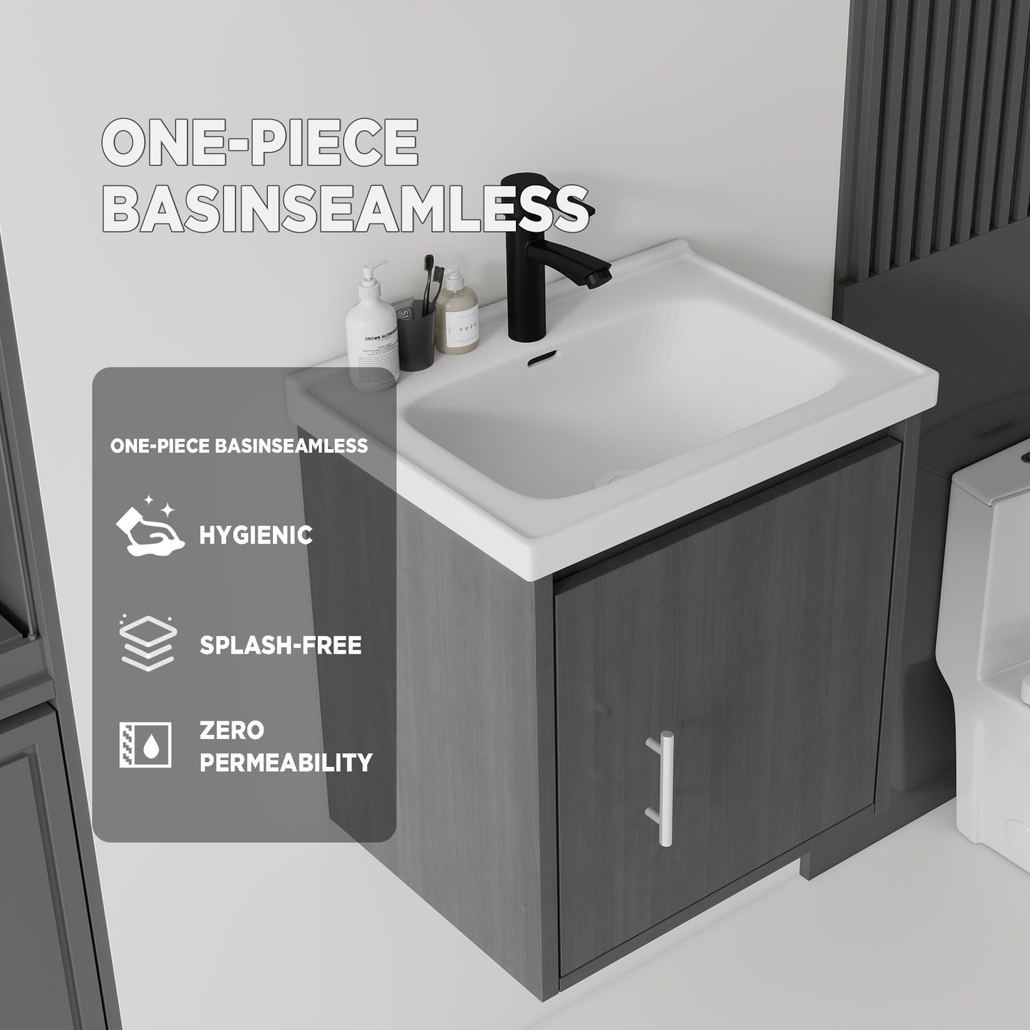 20 Inch Floating Bathroom Vanity with Sink, Soft-Close Door,Ceramic Sink,Plywood, Grey image 9