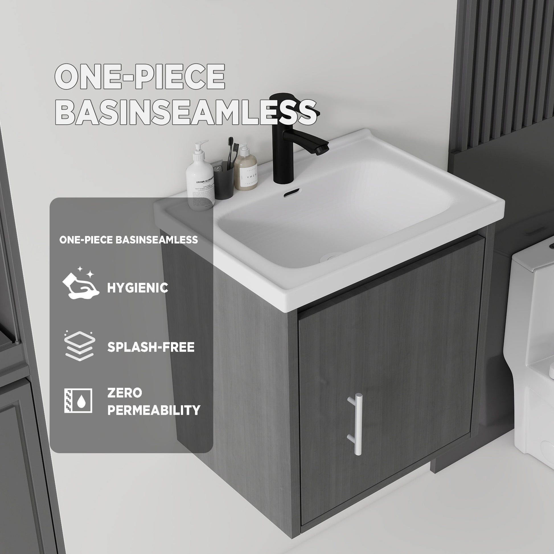 20 Inch Floating Bathroom Vanity with Sink, Soft-Close Door,Ceramic Sink,Plywood, Grey image 9