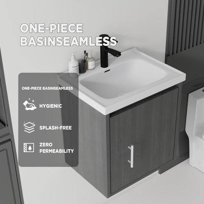20 Inch Floating Bathroom Vanity with Sink, Soft-Close Door,Ceramic Sink,Plywood, Grey image 9