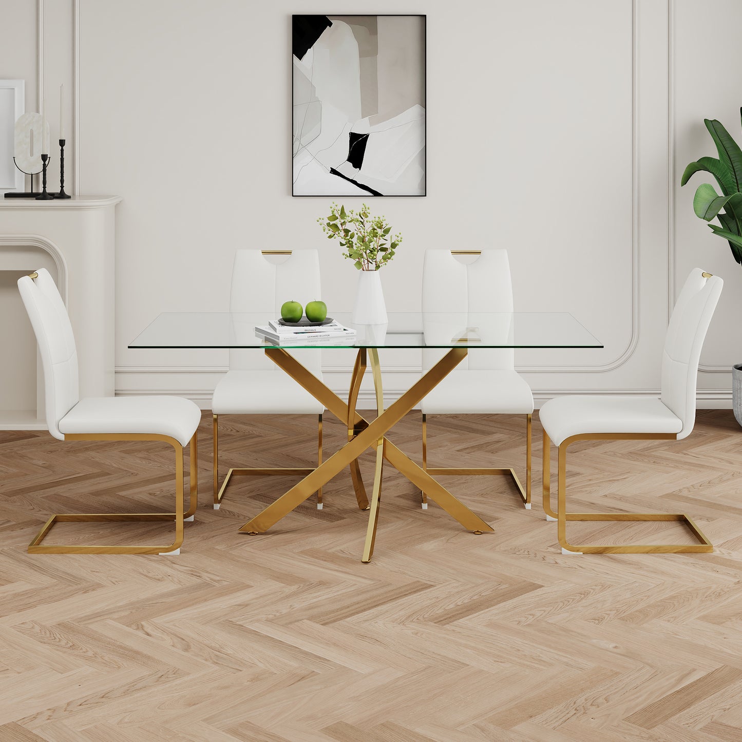 Modern Dining Chairs with Faux Leather Padded Seat Dining Living Room Chairs Upholstered Chair with gold Metal Legs Design for Kitchen, Living, Bedroom, Dining Room Side Chairs Set of 2 image 7
