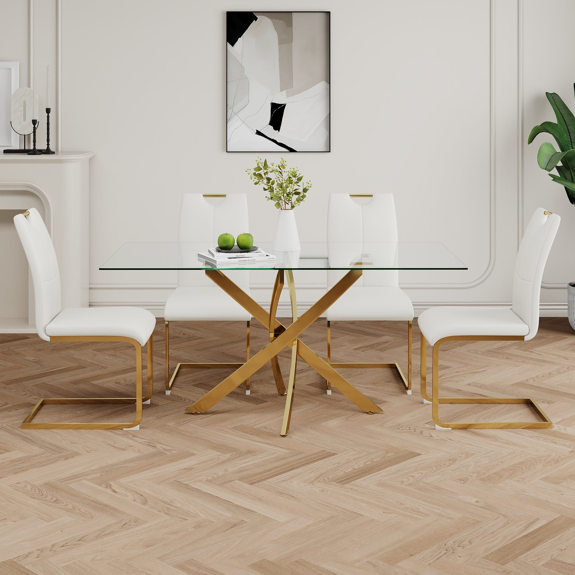 Modern Dining Chairs with Faux Leather Padded Seat Dining Living Room Chairs Upholstered Chair with gold Metal Legs Design for Kitchen, Living, Bedroom, Dining Room Side Chairs Set of 2 image 7