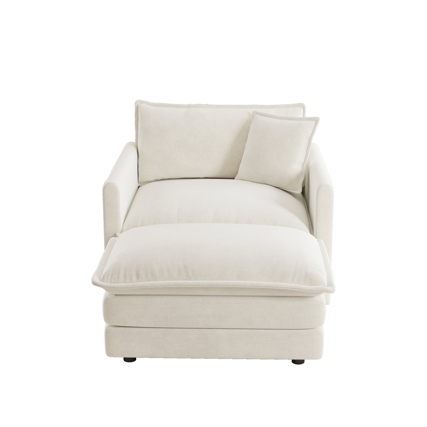 Modern Accent Chair with Ottoman, Living Room Club Chair Chenille Upholstered Armchair, Reading Chair for Bedroom, White image 6