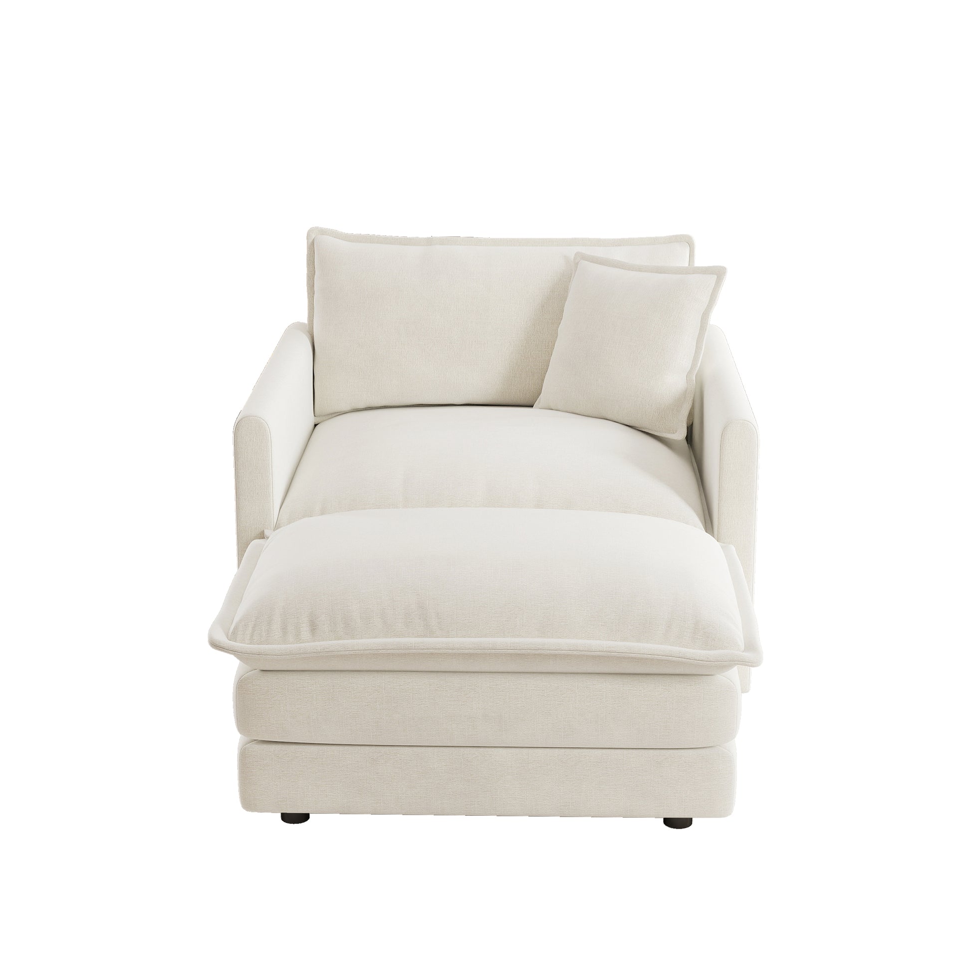 Modern Accent Chair with Ottoman, Living Room Club Chair Chenille Upholstered Armchair, Reading Chair for Bedroom, White image 6