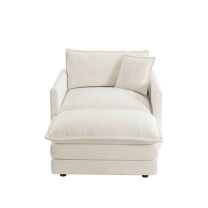 Modern Accent Chair with Ottoman, Living Room Club Chair Chenille Upholstered Armchair, Reading Chair for Bedroom, White image 6