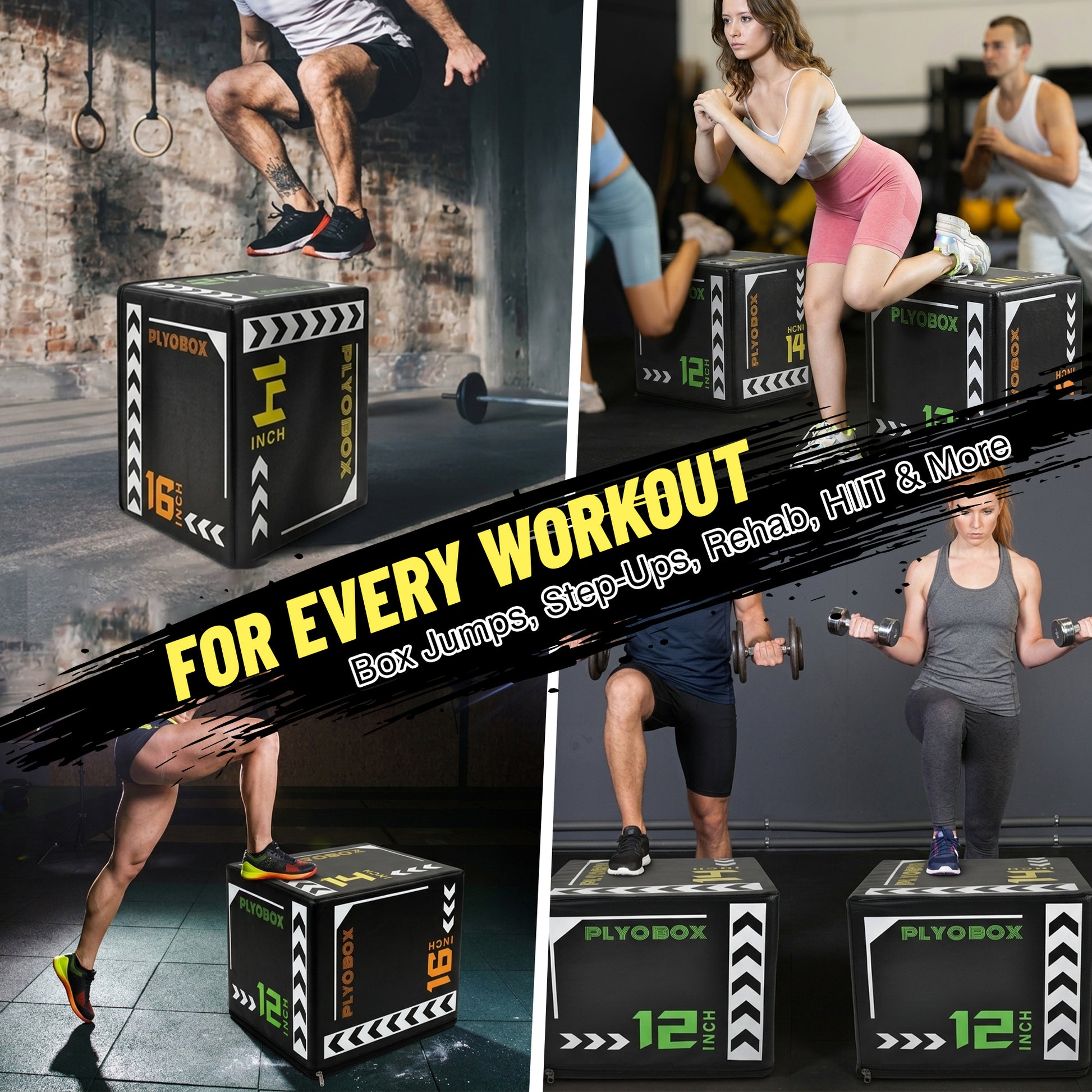3-in-1 Foam Plyometric Jump Box, 12/14/16 Inch Multi-Height Soft Plyo Box, High-Density EPE Core with Non-Slip PVC Cover, for Beginners, Kids, Home Gym & Rehab Training image 8