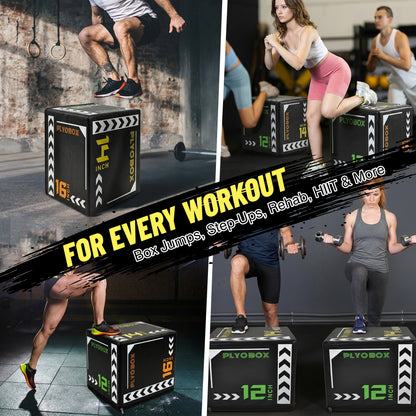 3-in-1 Foam Plyometric Jump Box, 12/14/16 Inch Multi-Height Soft Plyo Box, High-Density EPE Core with Non-Slip PVC Cover, for Beginners, Kids, Home Gym & Rehab Training image 8