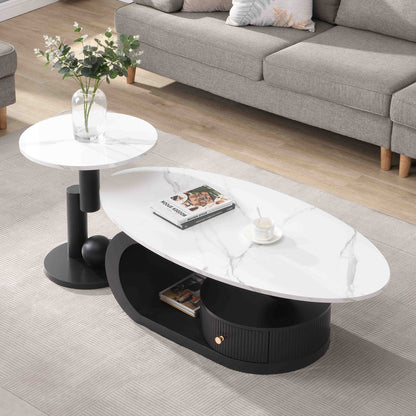 Modern Nesting Coffee Table Set of 2 End Table for Living Room, Oval and Round Table Set image 3