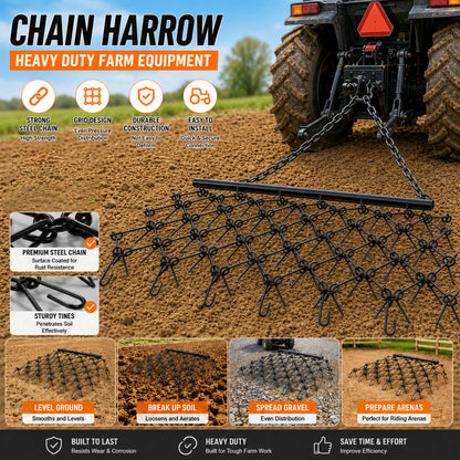 5FTX4.5FT Heavy-Duty Steel Drag Harrow,Field Leveling Chain Rake,Compatible with ATV UTV Compact Utility Tractors,Black Coated Durable Construction image 2